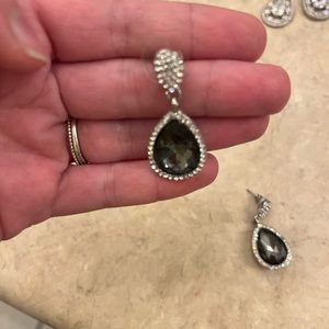 Black rhinestone tear drop prom earrings